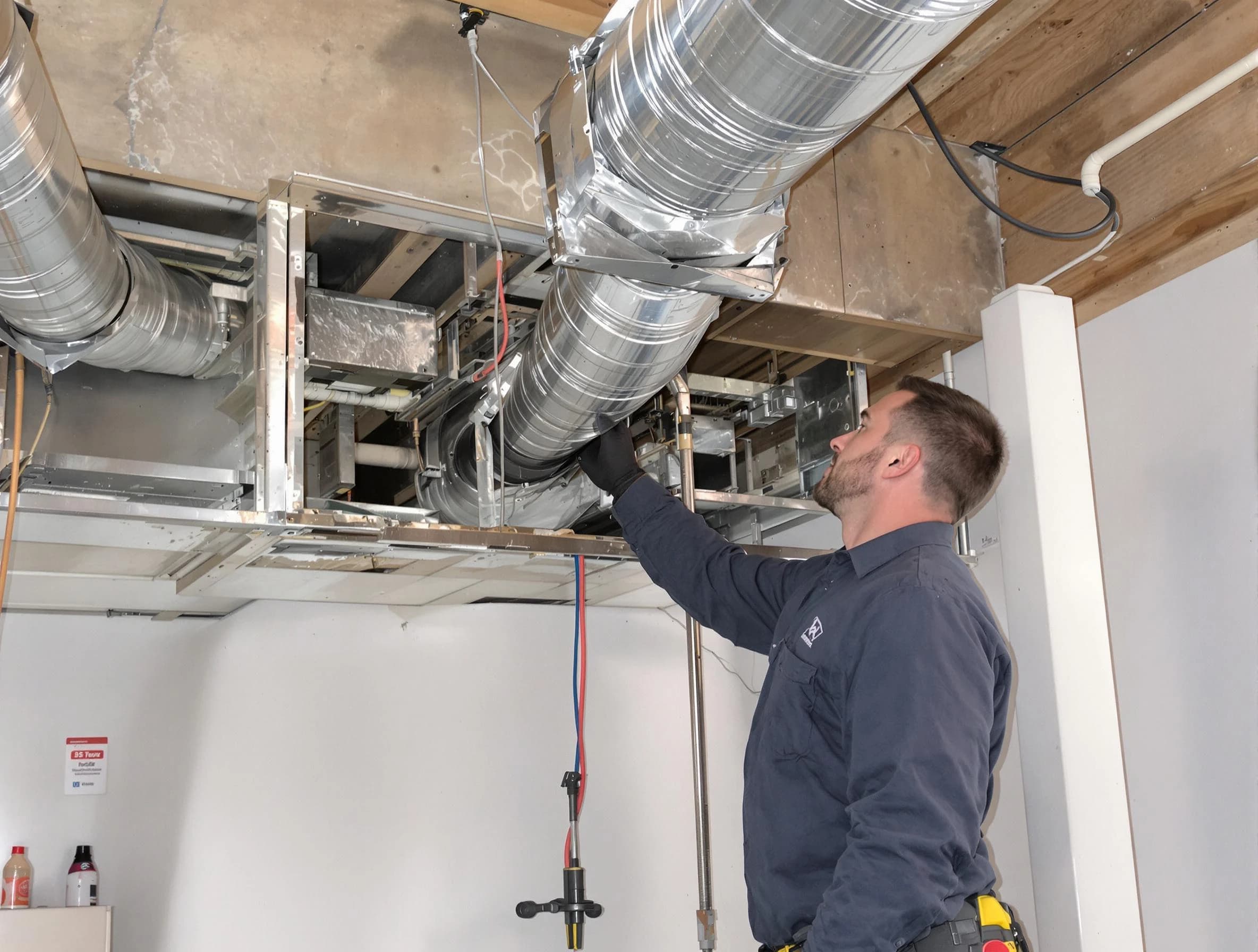Meadowbrook Air Duct Cleaning technician performing professional air duct repair using specialized tools in Meadowbrook