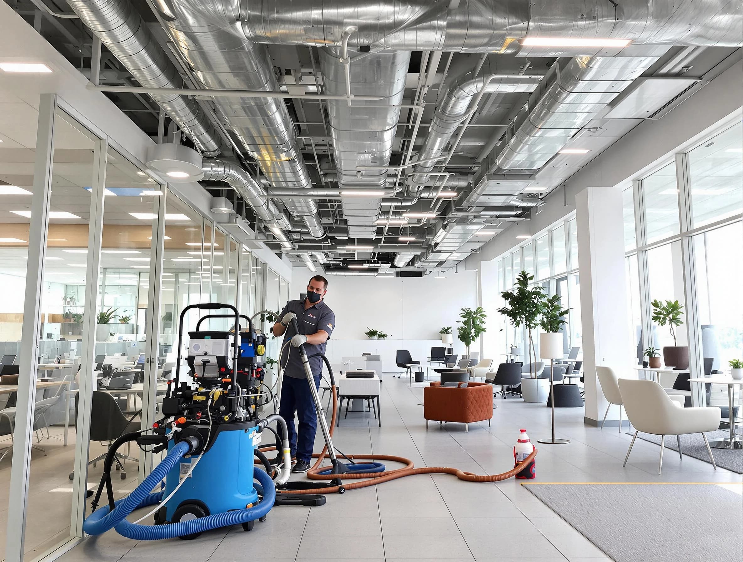 Meadowbrook Air Duct Cleaning team conducting comprehensive commercial duct cleaning at a business location in Meadowbrook