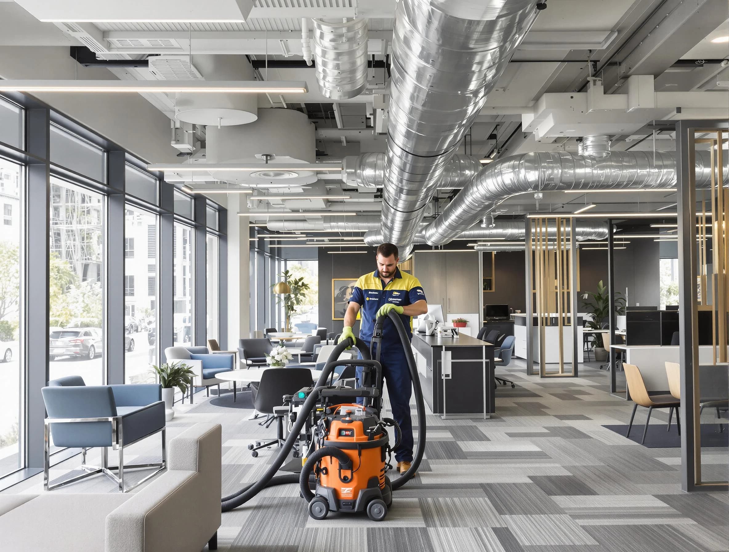 Meadowbrook Air Duct Cleaning team performing thorough commercial duct cleaning at a Meadowbrook business center
